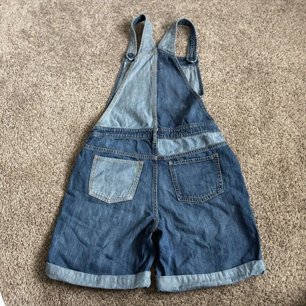 Gap Kids XXL 14 Distressed Denim Short Overalls Bib Shorts Adjustable Straps #14
